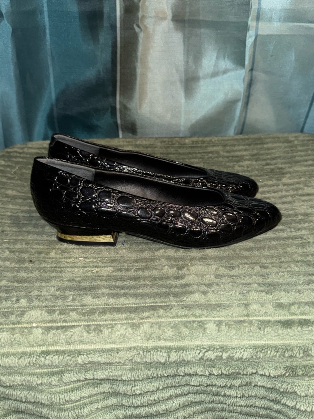 Paradiso Croc-Embossed Black Low Heel Ballet Flats - Unbranded